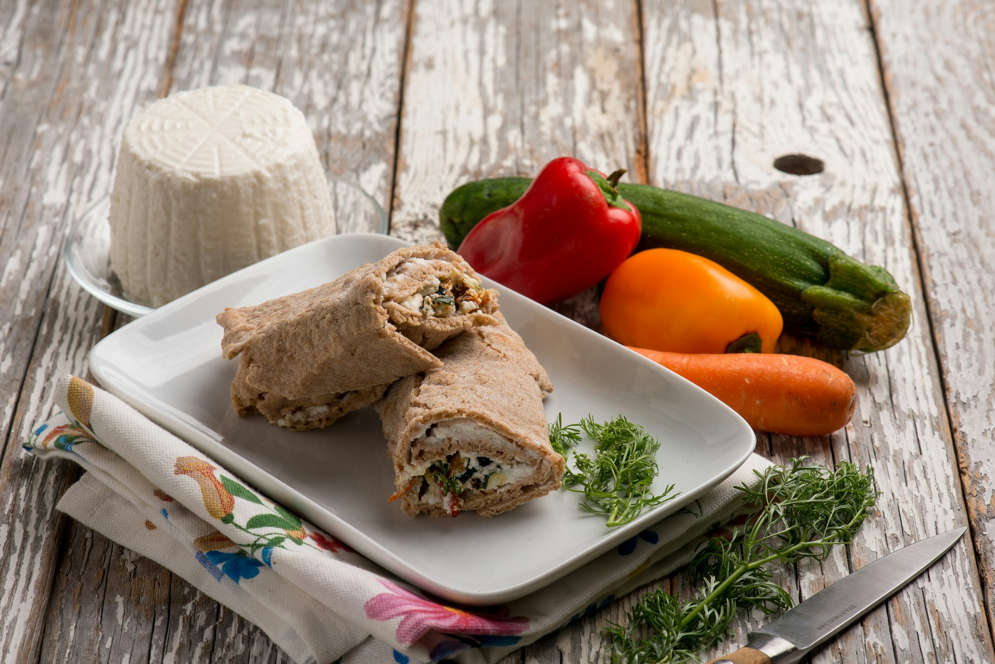 piadina intégrale avec courgettes au poivron et ricotta